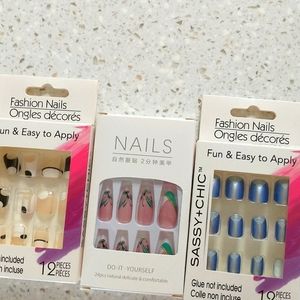 3 sets of press or glue on nails very unique very pretty NEW